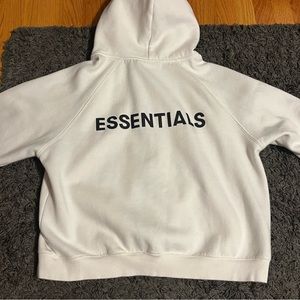 Essentials fear of god white zip up hoodie